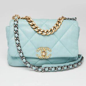 Chanel Green Quilted Lambskin Leather Chanel 19 Small Flap Bag